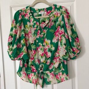 Rose & Olive Green and Pink Floral Blouse